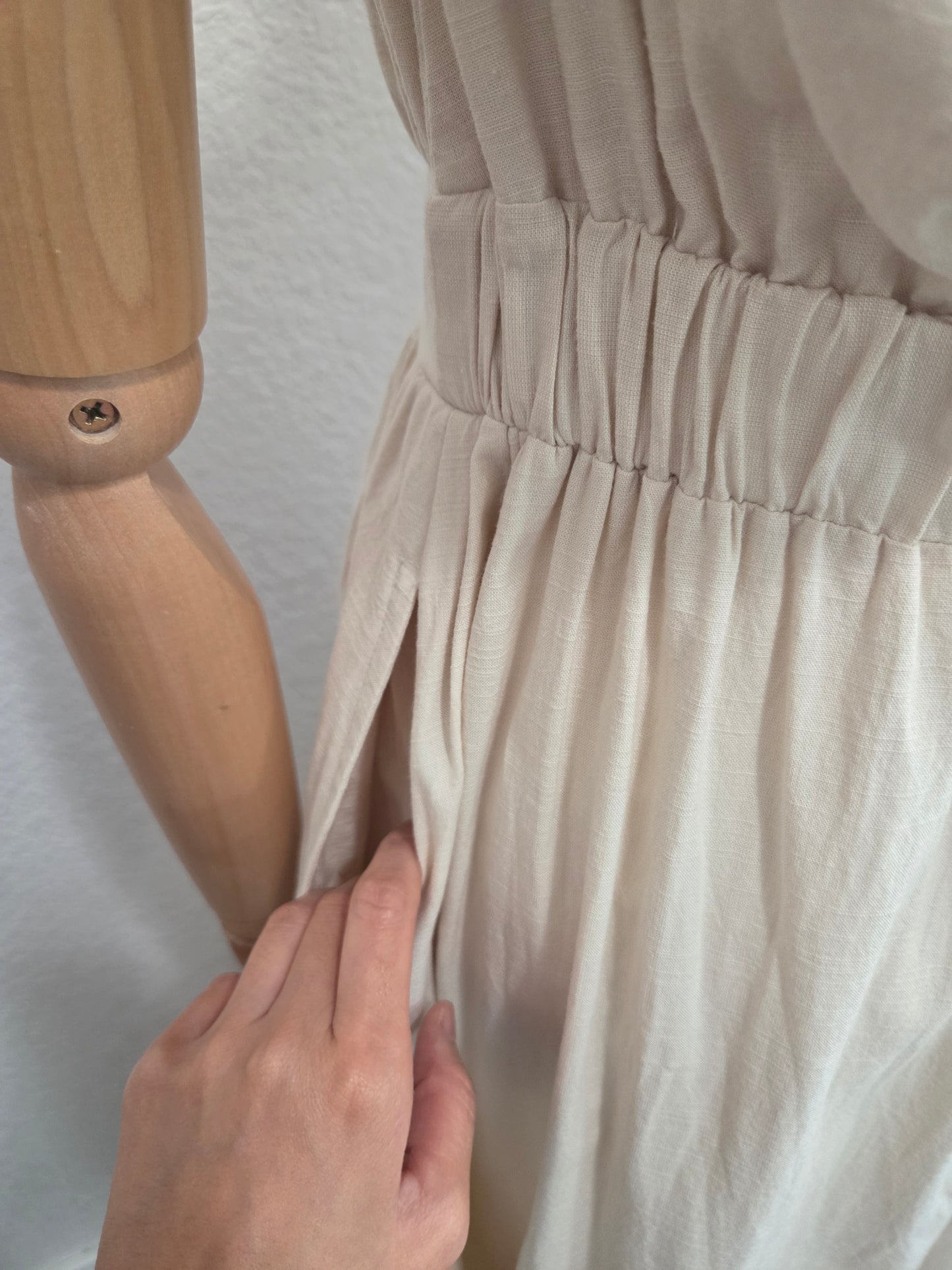 Cotton-Blend Asymmetrical Neck Midi Dress