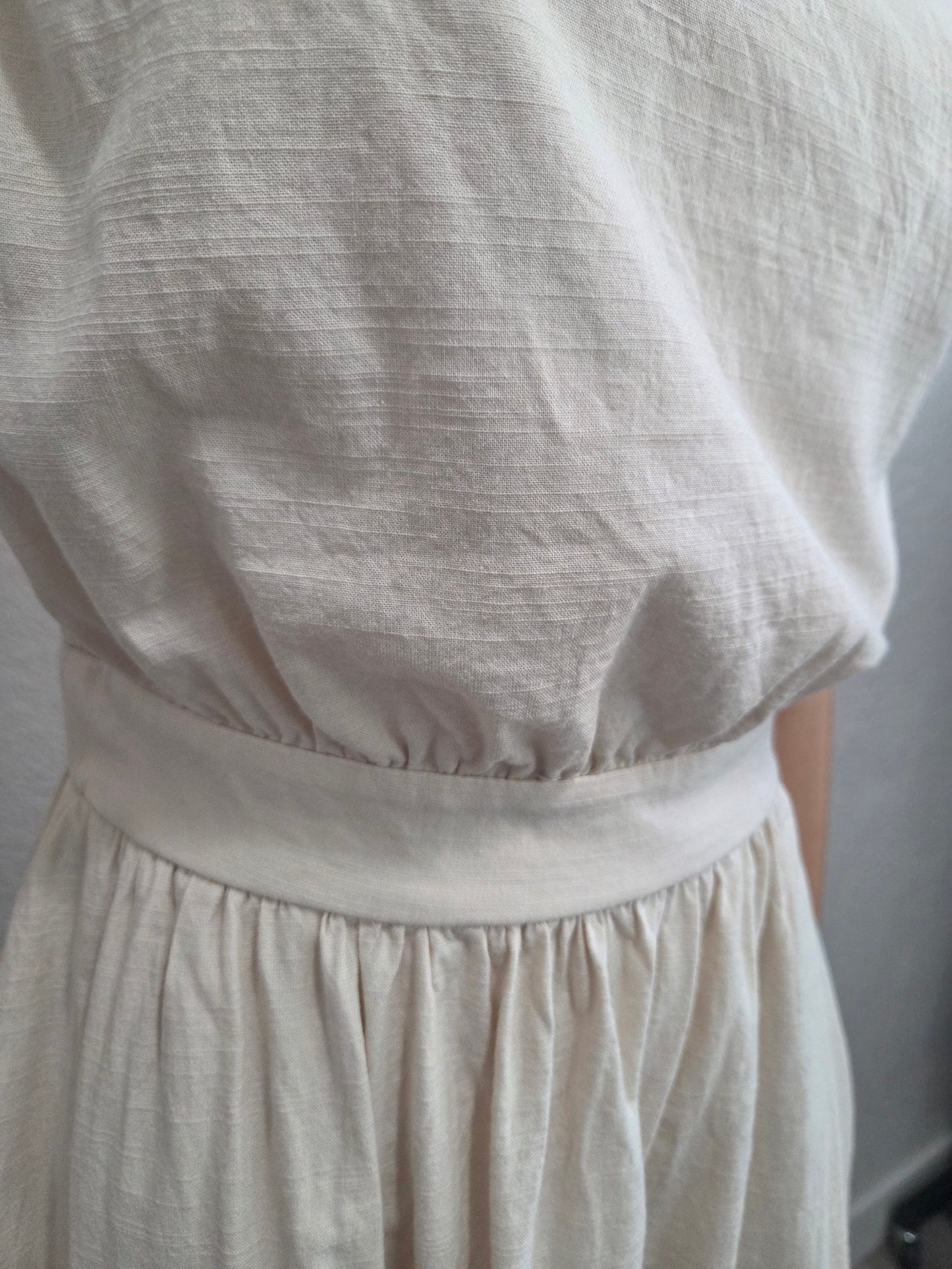 Cotton-Blend Asymmetrical Neck Midi Dress