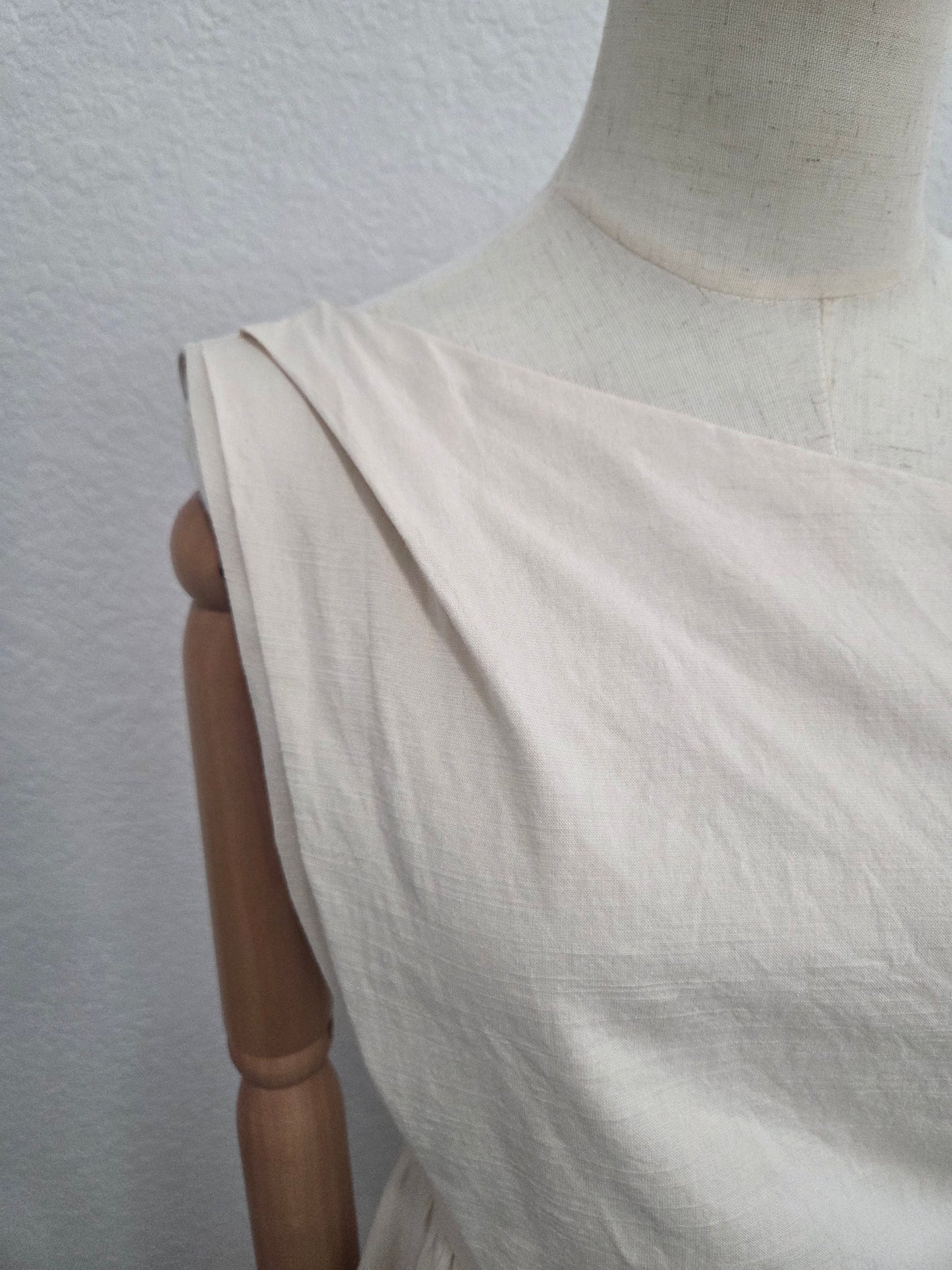 Cotton-Blend Asymmetrical Neck Midi Dress