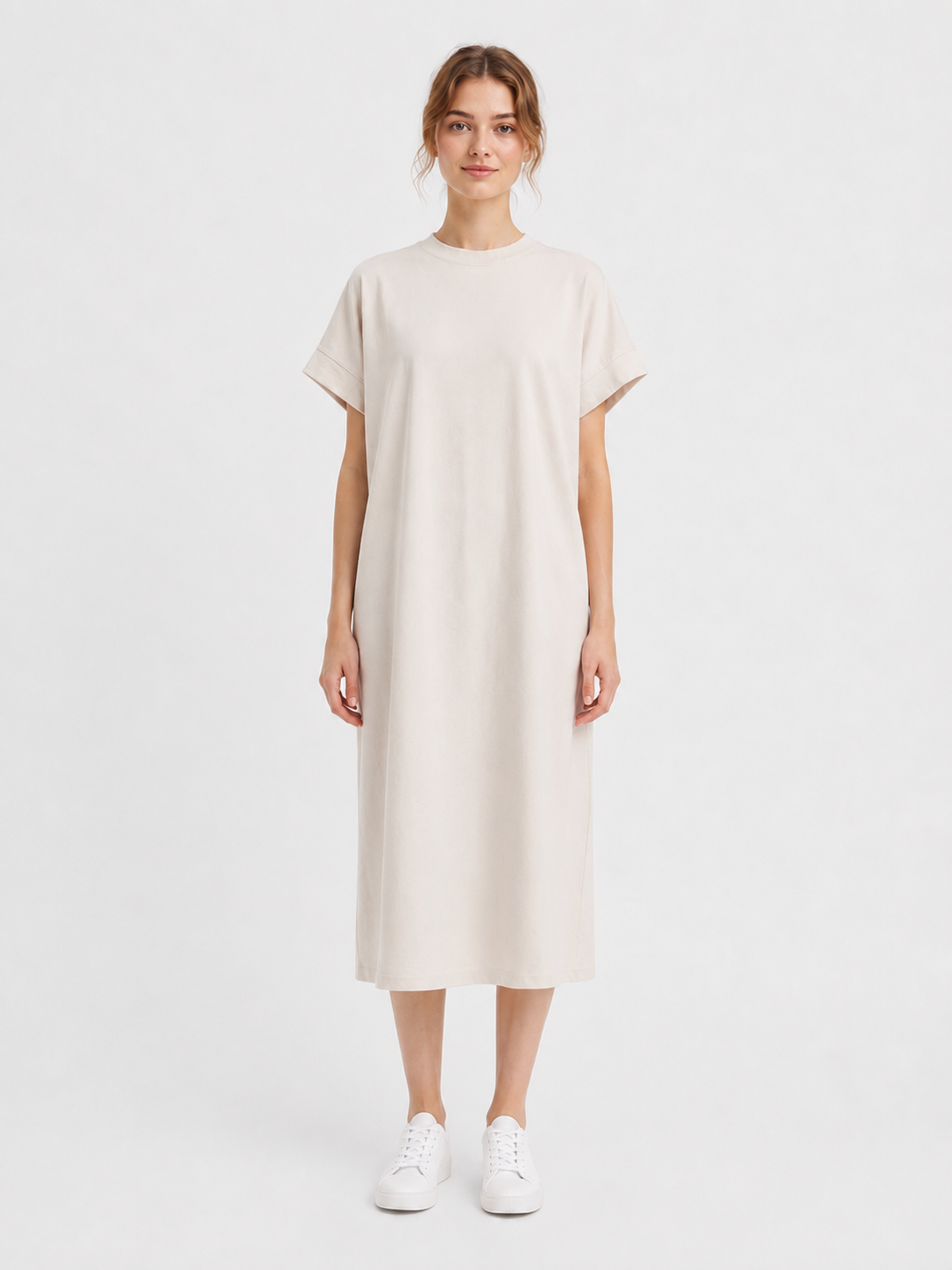 Cotton Blend Relaxed Midi Dress