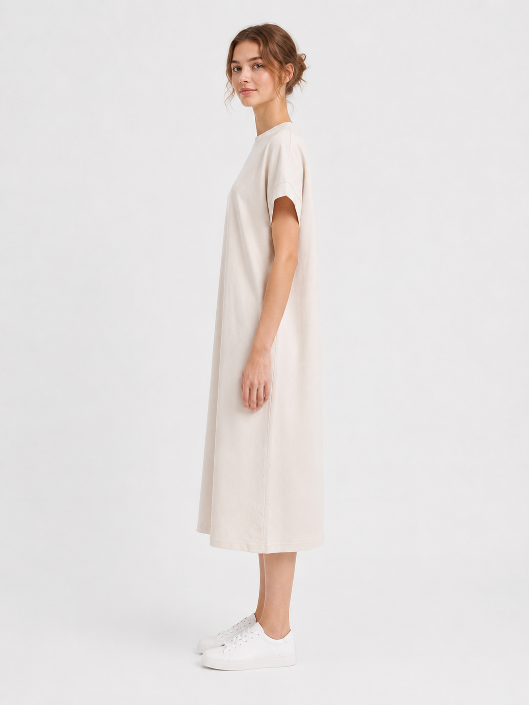Cotton Blend Relaxed Midi Dress