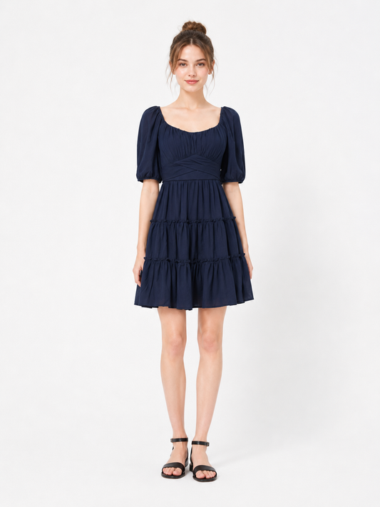 Navy Tiered Mini Dress